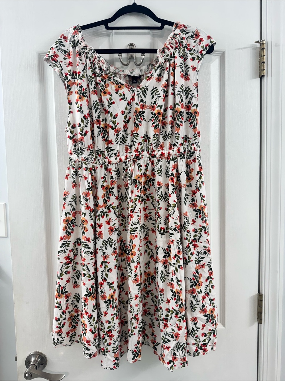 Women's torrid White Floral A-Line Dress with Orange & Pink Blooms